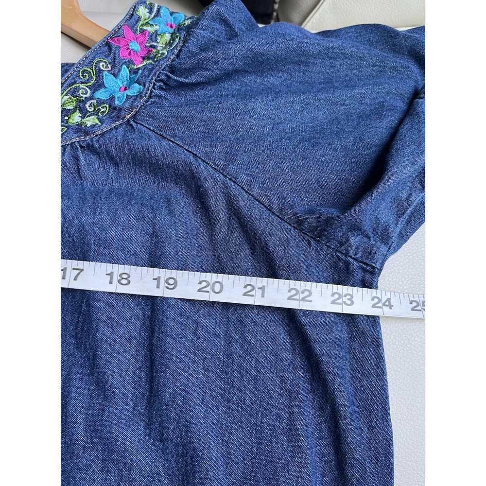 Vermont Country Store Denim Dress Embroidered Floral Peasant Boho Size L - Picture 8 of 10